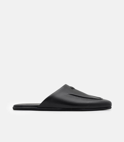 Leather Icon Mule Sandals - Black