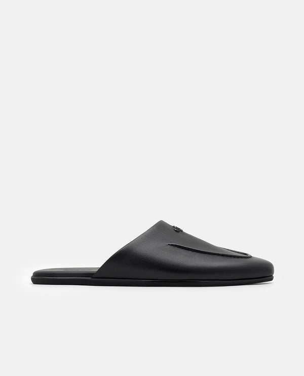 Leather Icon Mule Sandals - Black