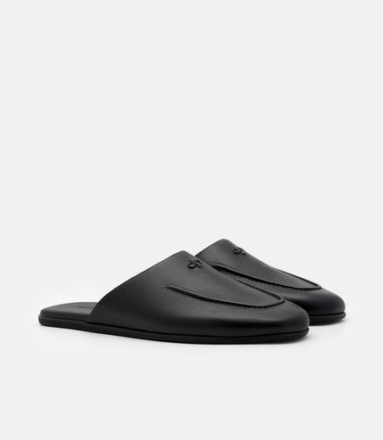 Leather Icon Mule Sandals - Black