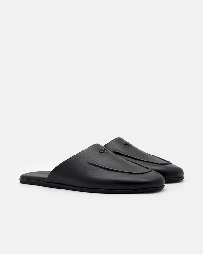 Leather Icon Mule Sandals - Black