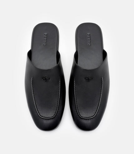 Leather Icon Mule Sandals - Black