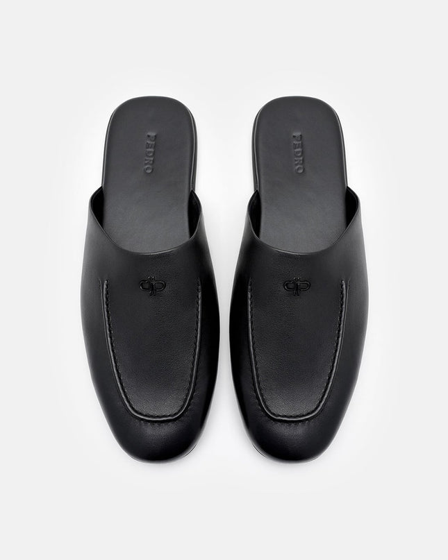 Leather Icon Mule Sandals - Black