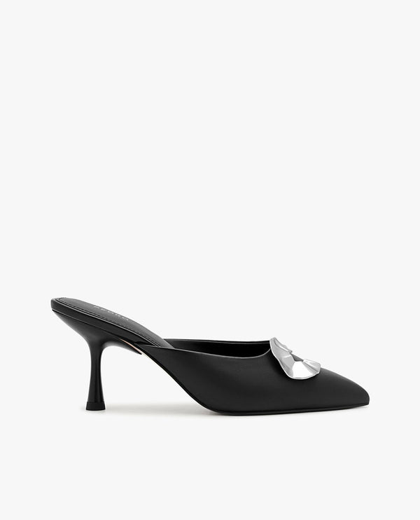 Iris Leather Heel Mules - Black