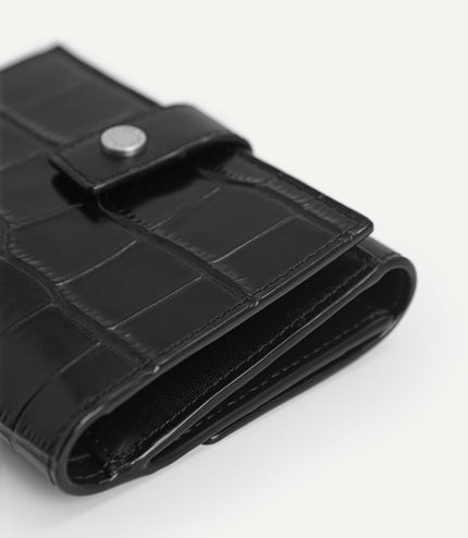 Leather Croc-Effect Tri-Fold Wallet