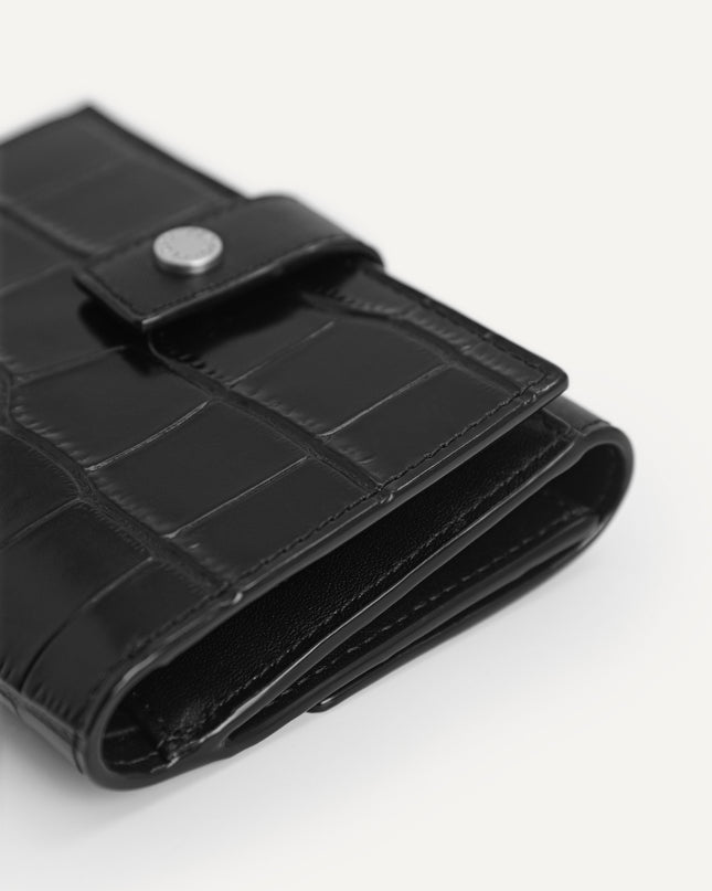Leather Croc-Effect Tri-Fold Wallet