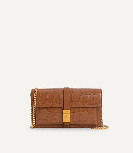 Leather Croc-Effect Wallet Bag