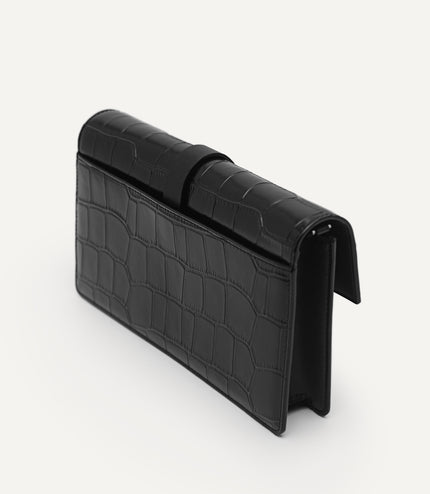 Leather Croc-Effect Wallet Bag
