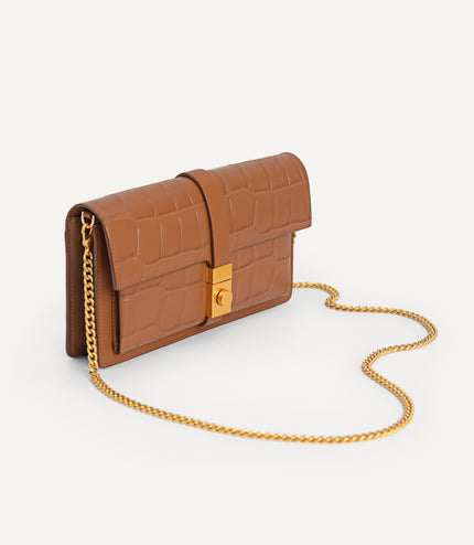 Leather Croc-Effect Wallet Bag