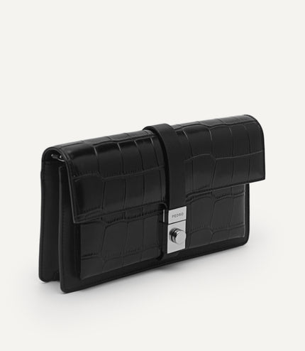 Leather Croc-Effect Wallet Bag