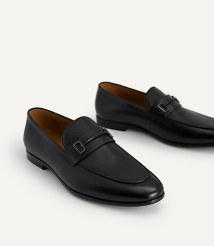 Textured Leather Loafers with Metal Bit
