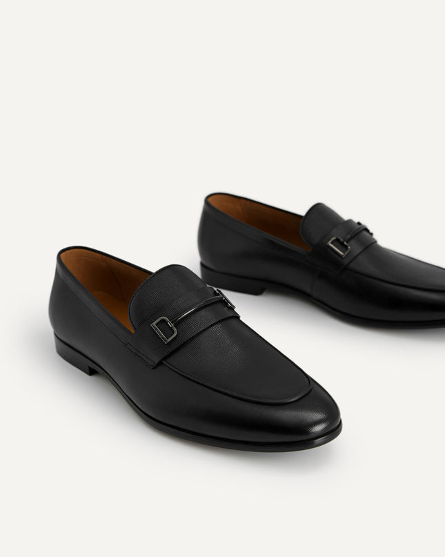 Textured Leather Loafers with Metal Bit