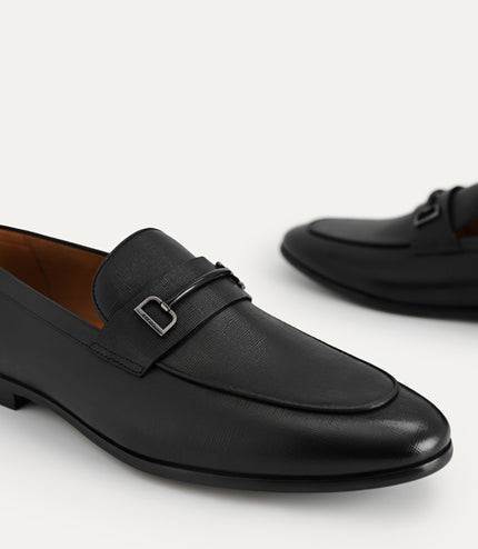 Textured Leather Loafers with Metal Bit