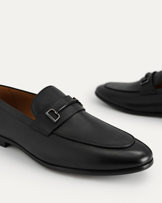 Textured Leather Loafers with Metal Bit