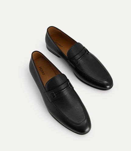 Textured Leather Loafers with Metal Bit