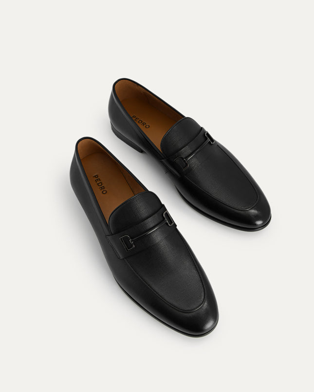 Textured Leather Loafers with Metal Bit