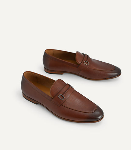Textured Leather Loafers with Metal Bit