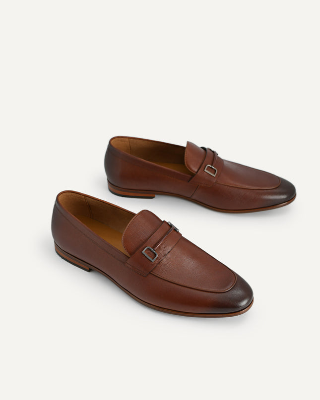 Textured Leather Loafers with Metal Bit