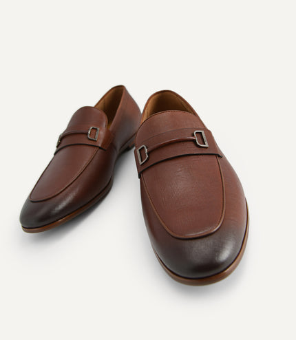 Textured Leather Loafers with Metal Bit
