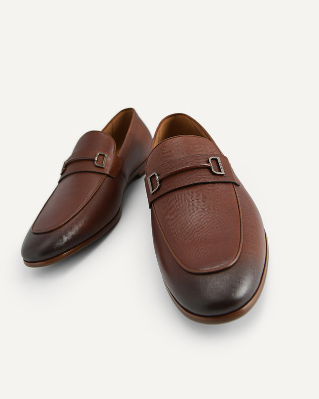 Textured Leather Loafers with Metal Bit