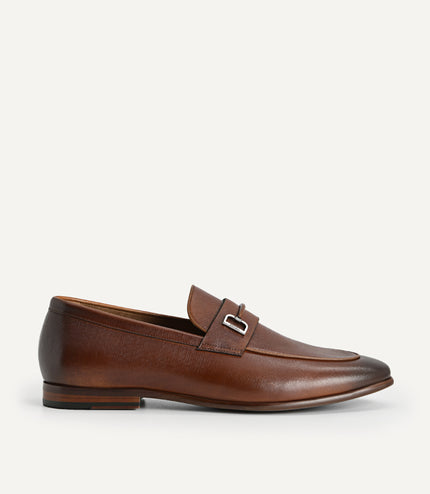 Textured Leather Loafers with Metal Bit