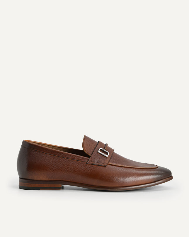Textured Leather Loafers with Metal Bit