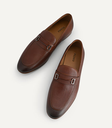 Textured Leather Loafers with Metal Bit