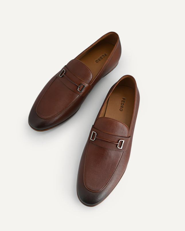 Textured Leather Loafers with Metal Bit