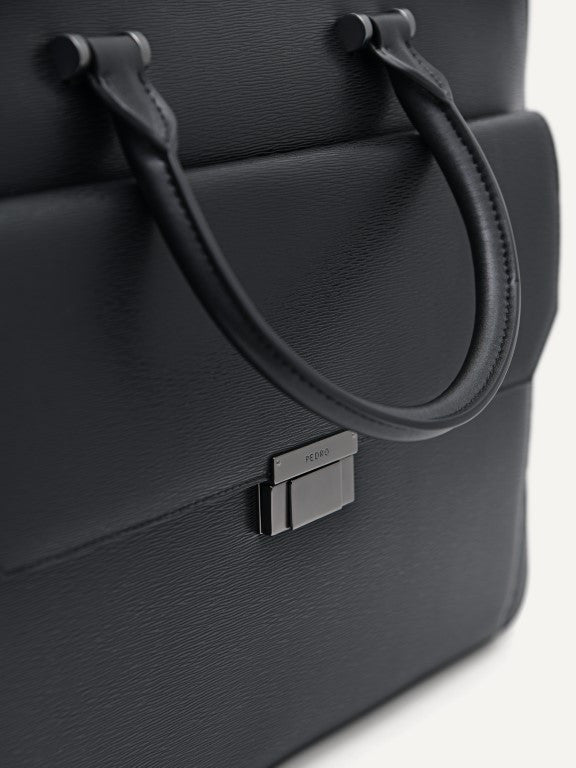 Textured Leather Briefcase - Black