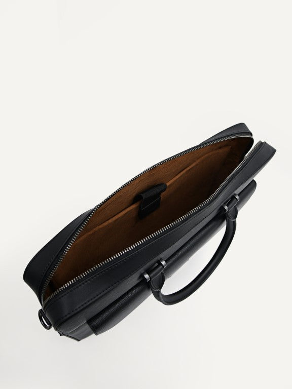 Textured Leather Briefcase - Black