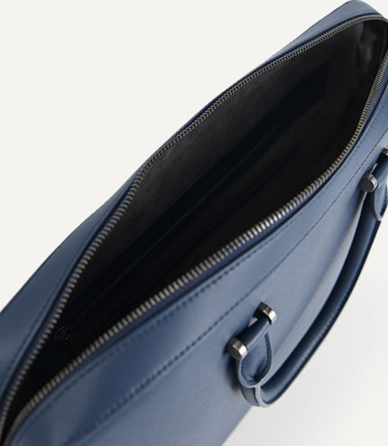Textured Leather Briefcase - Navy