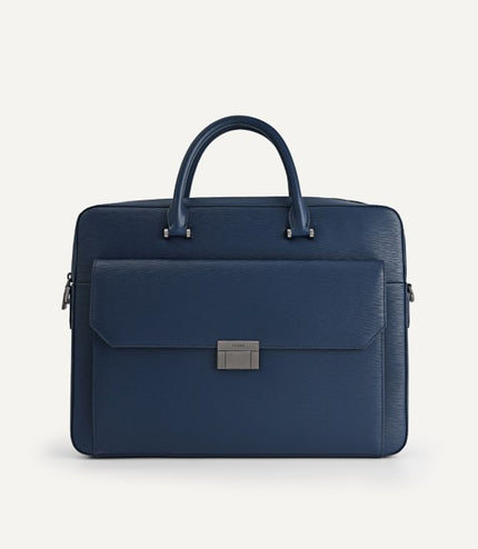 Textured Leather Briefcase - Navy