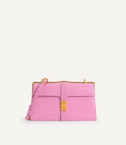 Leather Croc-Effect Shoulder Bag
