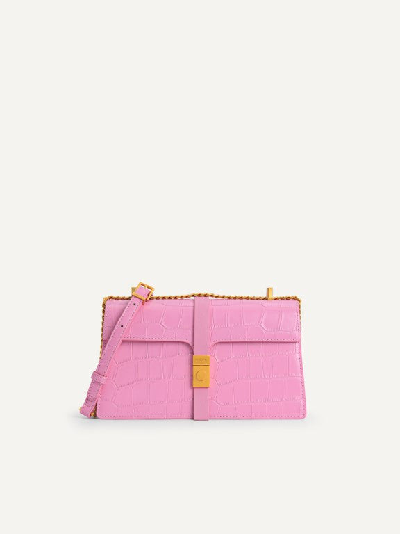 Leather Croc-Effect Shoulder Bag