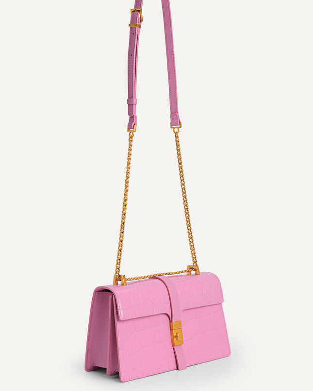 Leather Croc-Effect Shoulder Bag