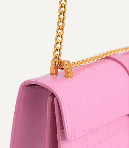 Leather Croc-Effect Shoulder Bag
