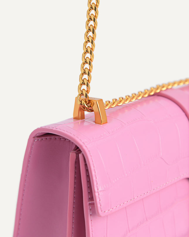 Leather Croc-Effect Shoulder Bag