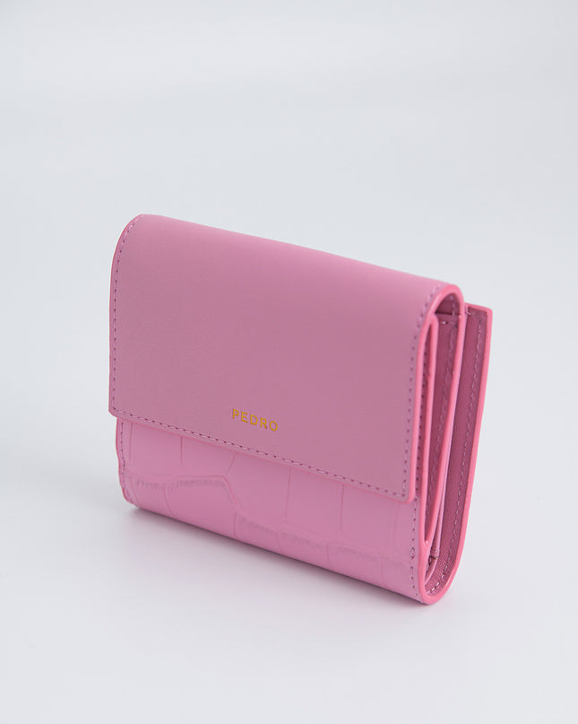 Leather Croc-Effect Tri-Fold Wallet