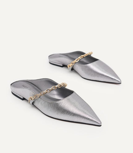 Metallic Mules with Chain Strap