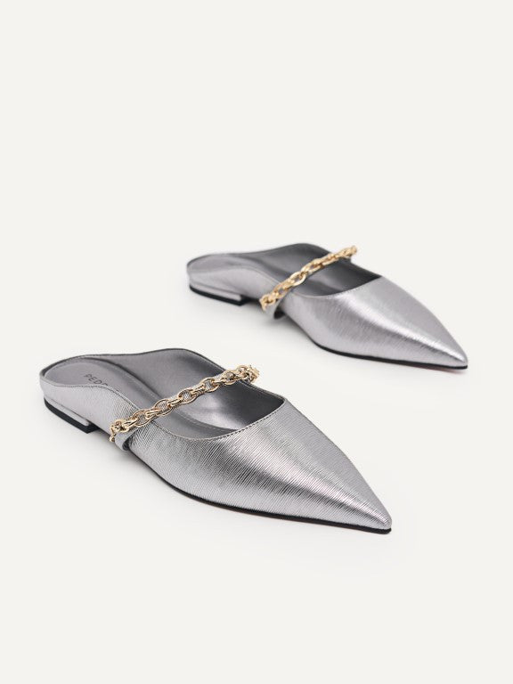 Metallic Mules with Chain Strap