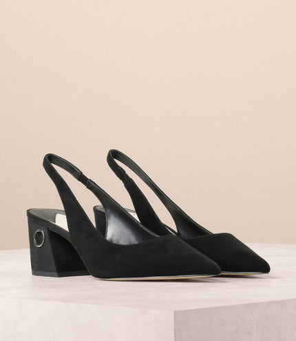 Suede Plan Leather Block Heels