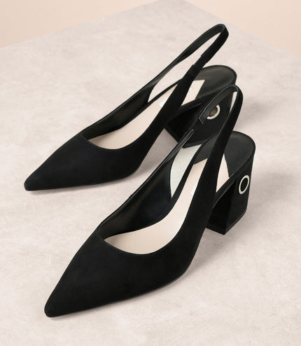 Suede Plan Leather Block Heels