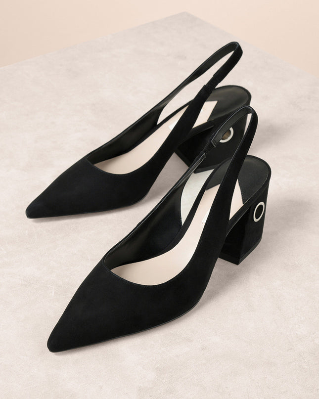 Suede Plan Leather Block Heels