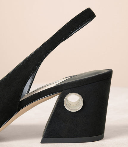 Suede Plan Leather Block Heels