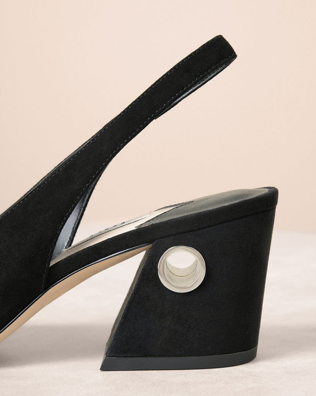 Suede Plan Leather Block Heels