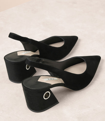 Suede Plan Leather Block Heels