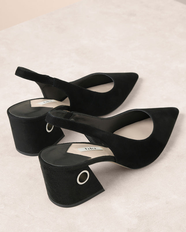 Suede Plan Leather Block Heels