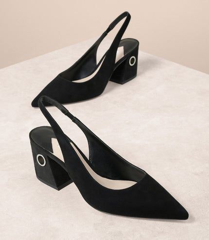 Suede Plan Leather Block Heels