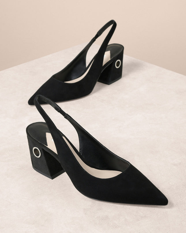 Suede Plan Leather Block Heels