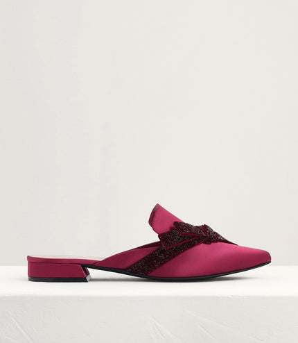 Velvet Bow Glitter Mules