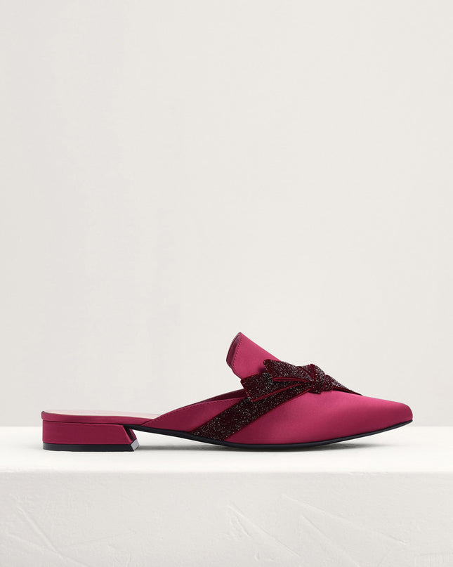 Velvet Bow Glitter Mules